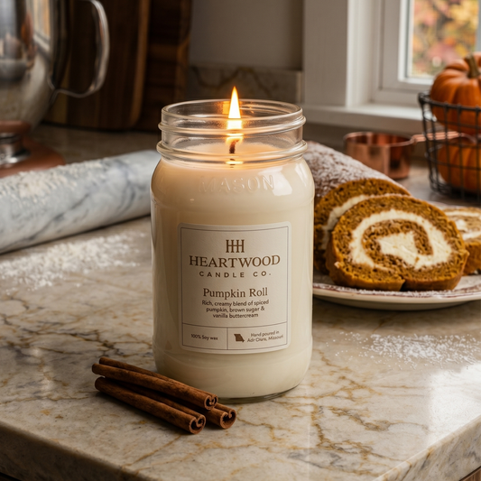 Pumpkin Roll | 16oz Mason Jar Soy Wax Candle | Clean Burning