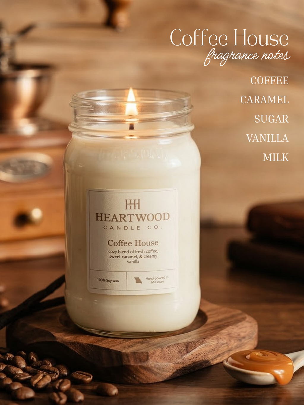 Coffee House | 16oz Mason Jar Soy Wax Candle | Clean Burning