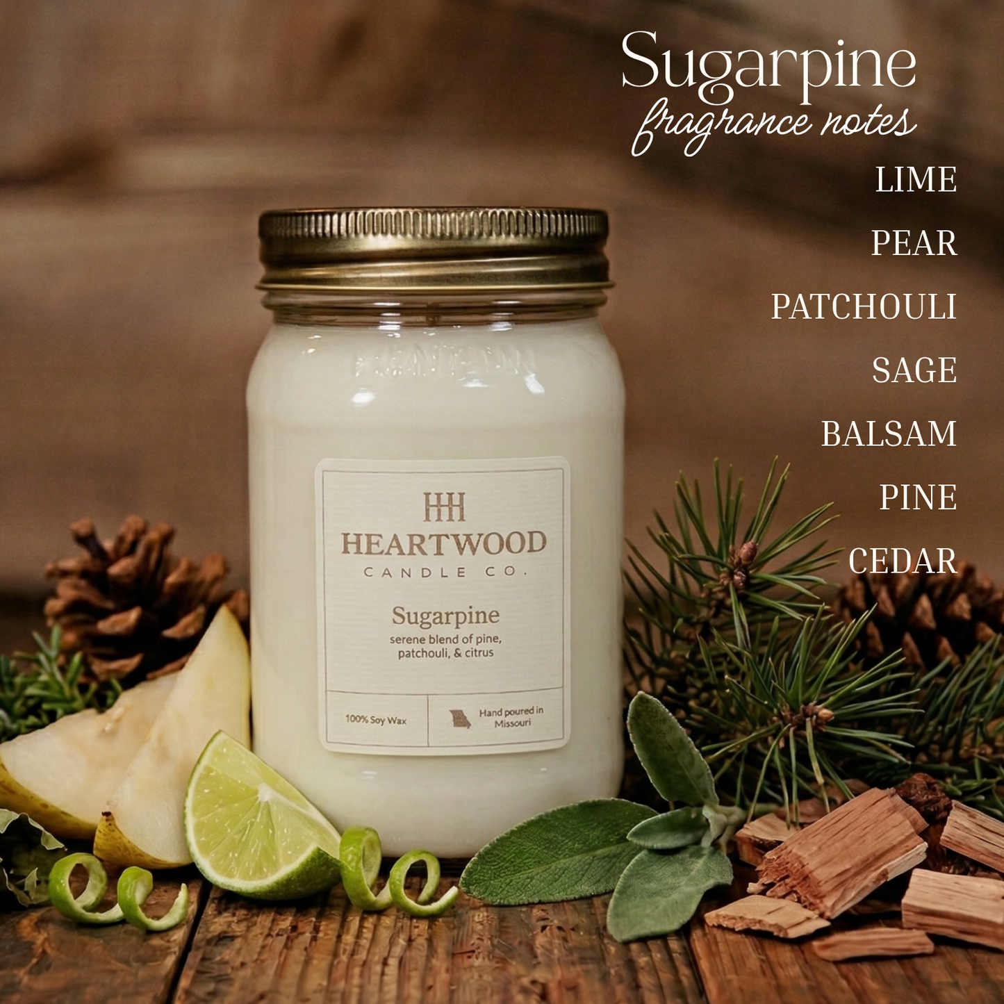 Sugar Pine | 16oz Mason Jar Soy Wax Candle | Clean Burning