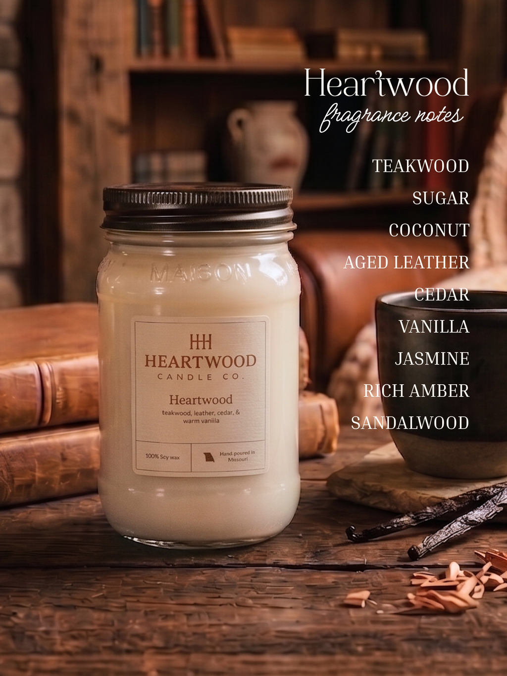 Heartwood | Mason Jar Soy Wax Candle | Clean Burning