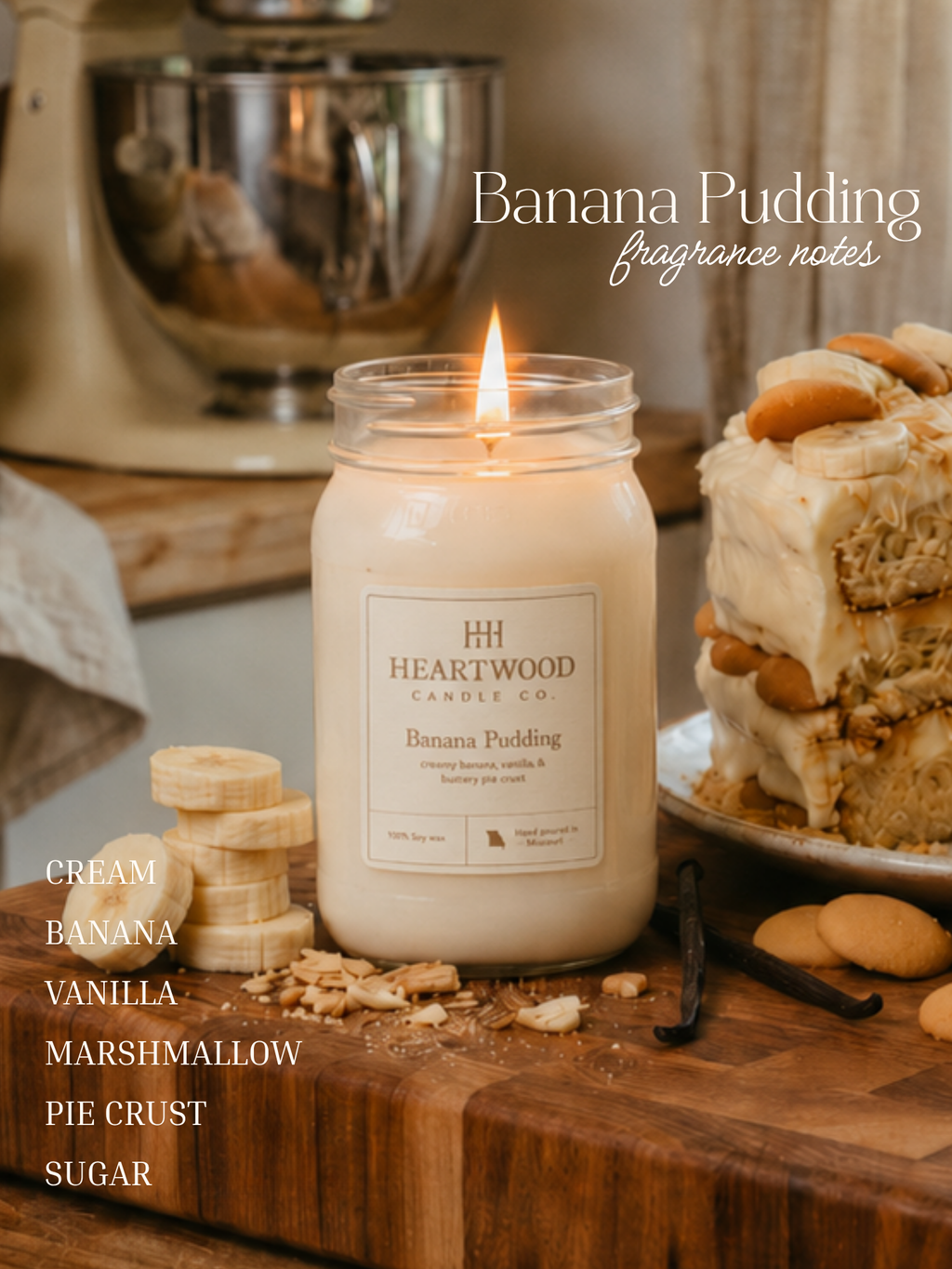 Banana Pudding | Mason Jar Soy Wax Candle | Clean Burning