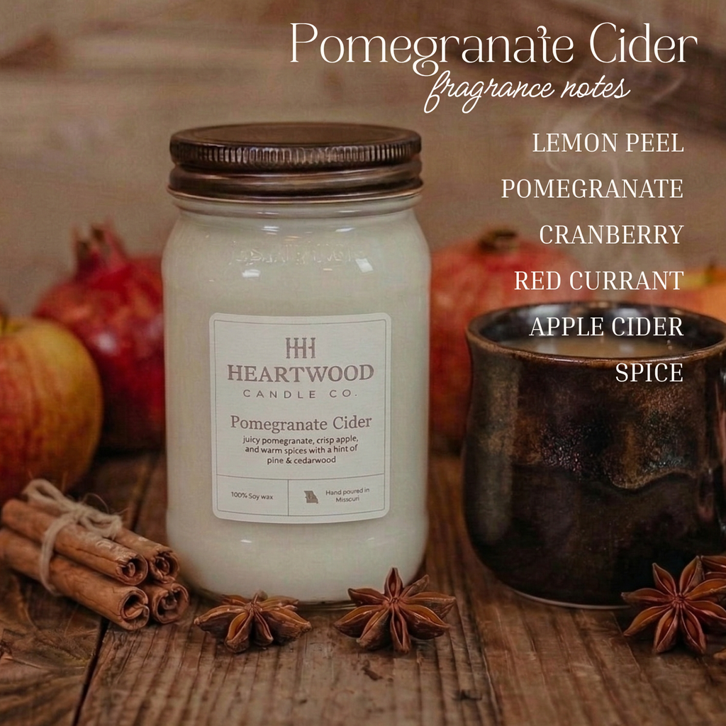 Pomegranate Cider | 16oz Mason Jar Soy Wax Candle | Clean Burning