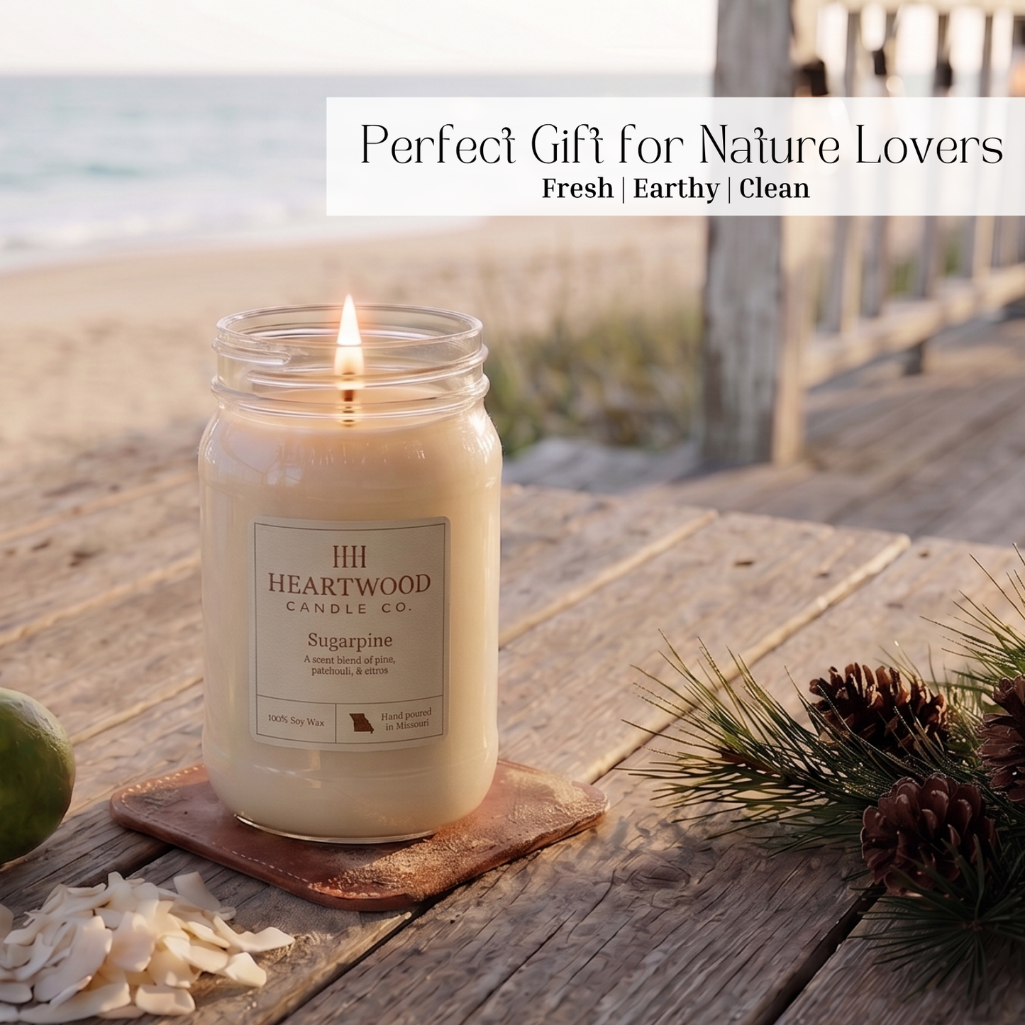 Sugar Pine | 16oz Mason Jar Soy Wax Candle | Clean Burning