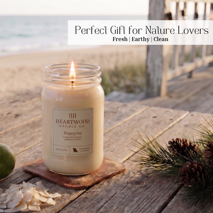 Sugar Pine | 16oz Mason Jar Soy Wax Candle | Clean Burning