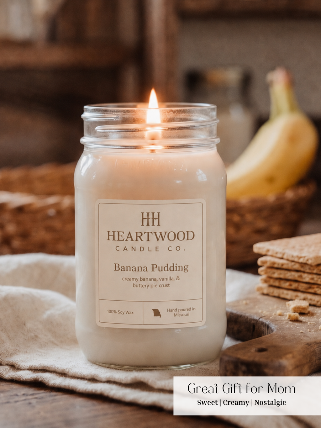 Banana Pudding | Mason Jar Soy Wax Candle | Clean Burning