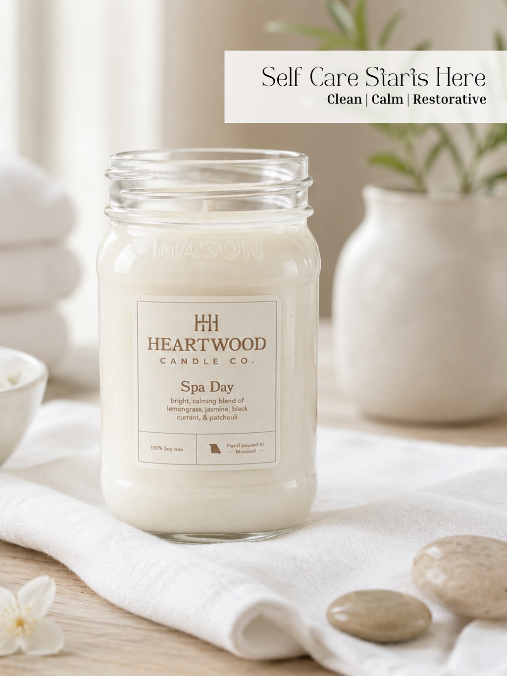 Spa Day | Mason Jar Soy Wax Candle | Clean Burning
