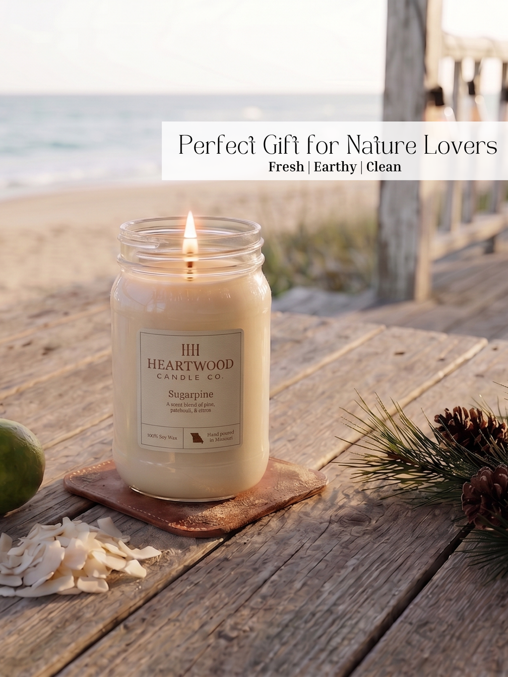 Sugarpine | 16oz Mason Jar Soy Wax Candle | Clean Burning