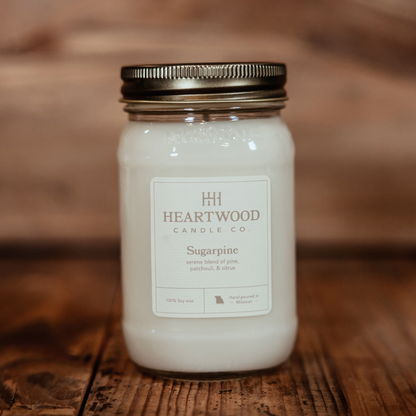 Sugar Pine | 16oz Mason Jar Soy Wax Candle | Clean Burning
