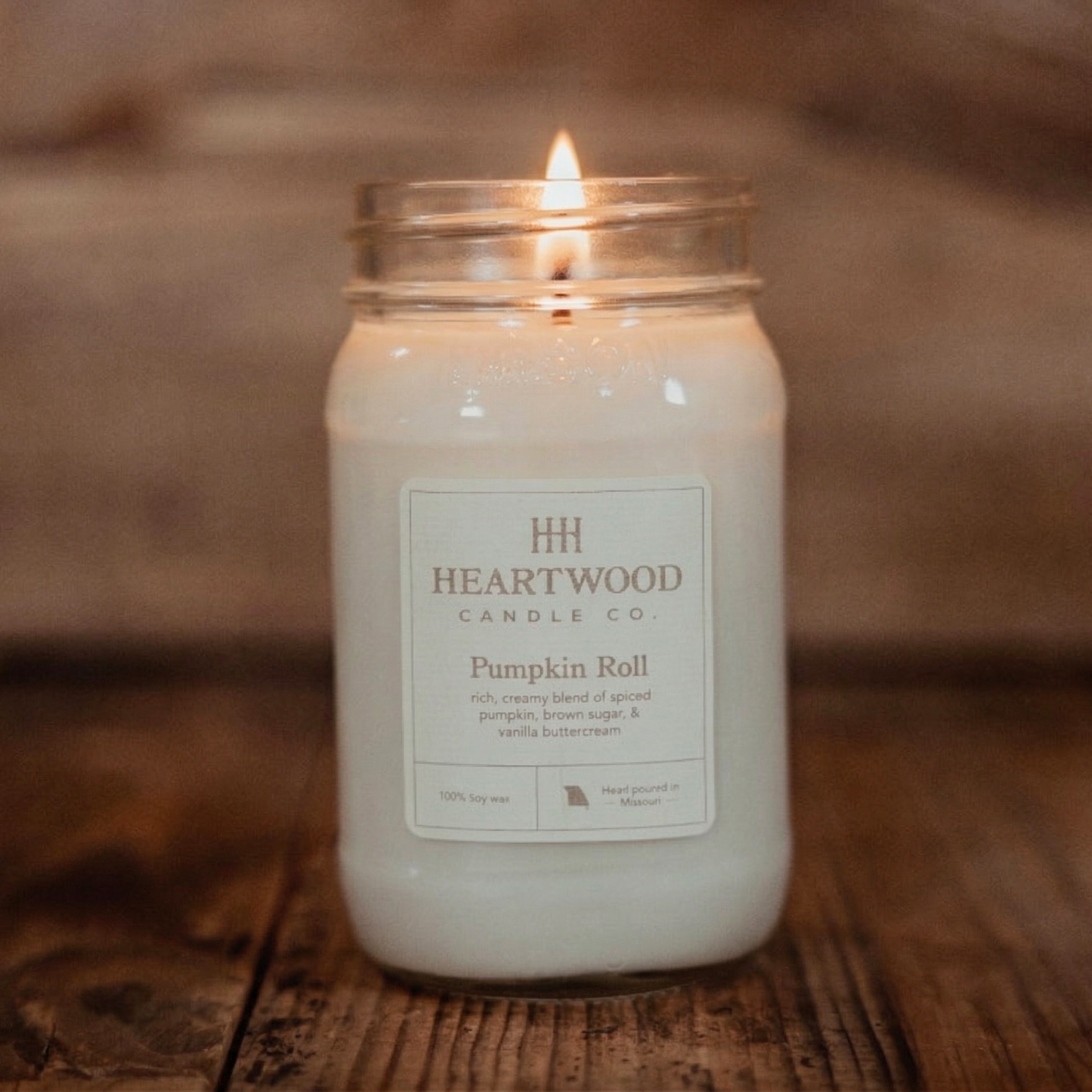 Pumpkin Roll | 16oz Mason Jar Soy Wax Candle | Clean Burning
