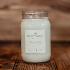 Tobacco & Oak | 16oz Mason Jar Soy Wax Candle | Clean Burning