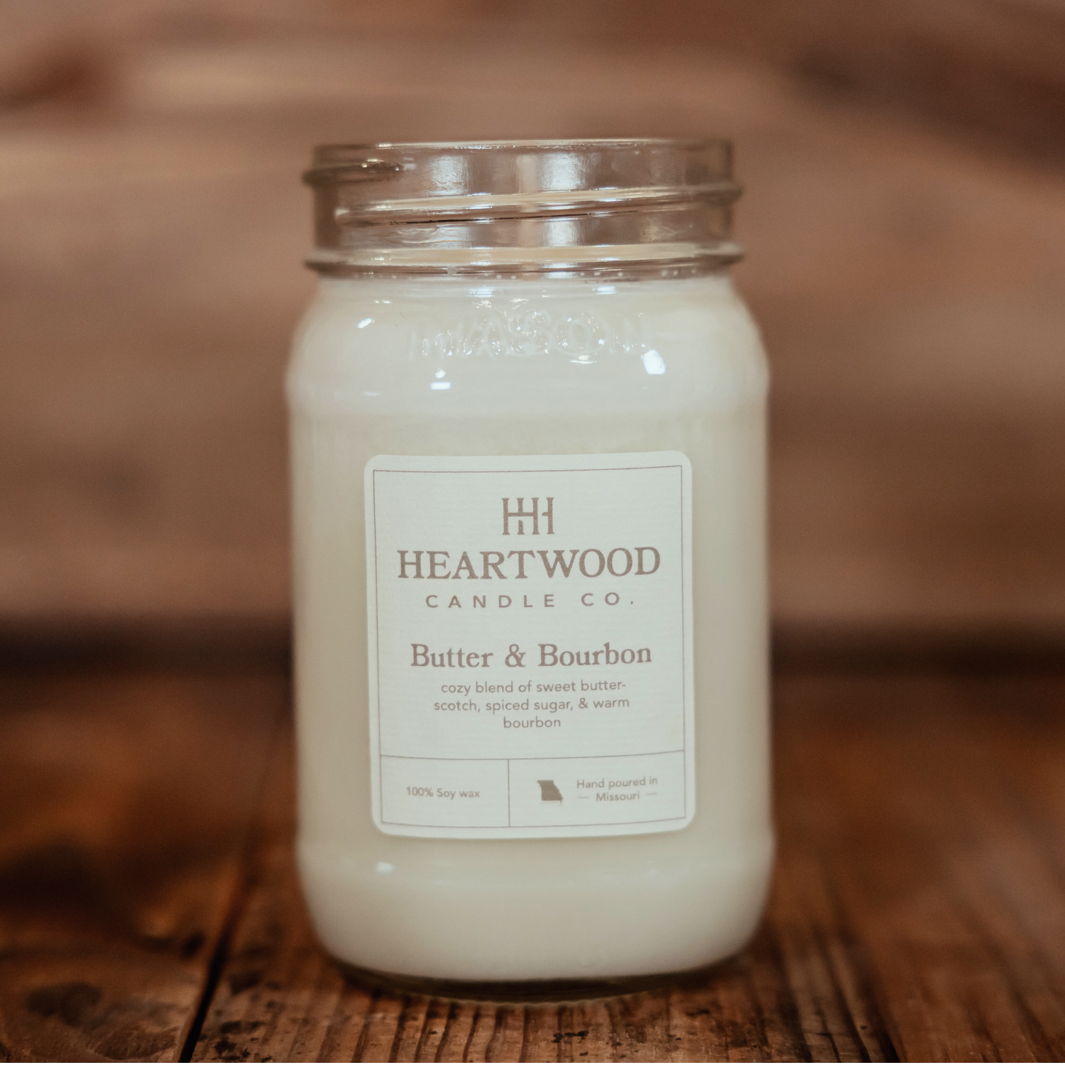 Butter & Bourbon | 16oz Mason Jar Soy Wax Candle | Clean Burning