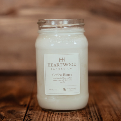 Coffee House | 16oz Mason Jar Soy Wax Candle | Clean Burning