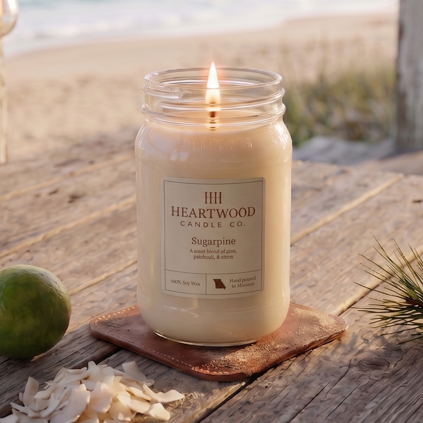 Sugar Pine | 16oz Mason Jar Soy Wax Candle | Clean Burning