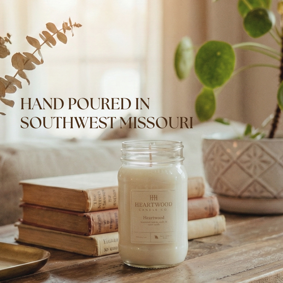 Hand-poured soy candles crafted by Heartwood House using premium phthalate-free fragrance oils in small batches