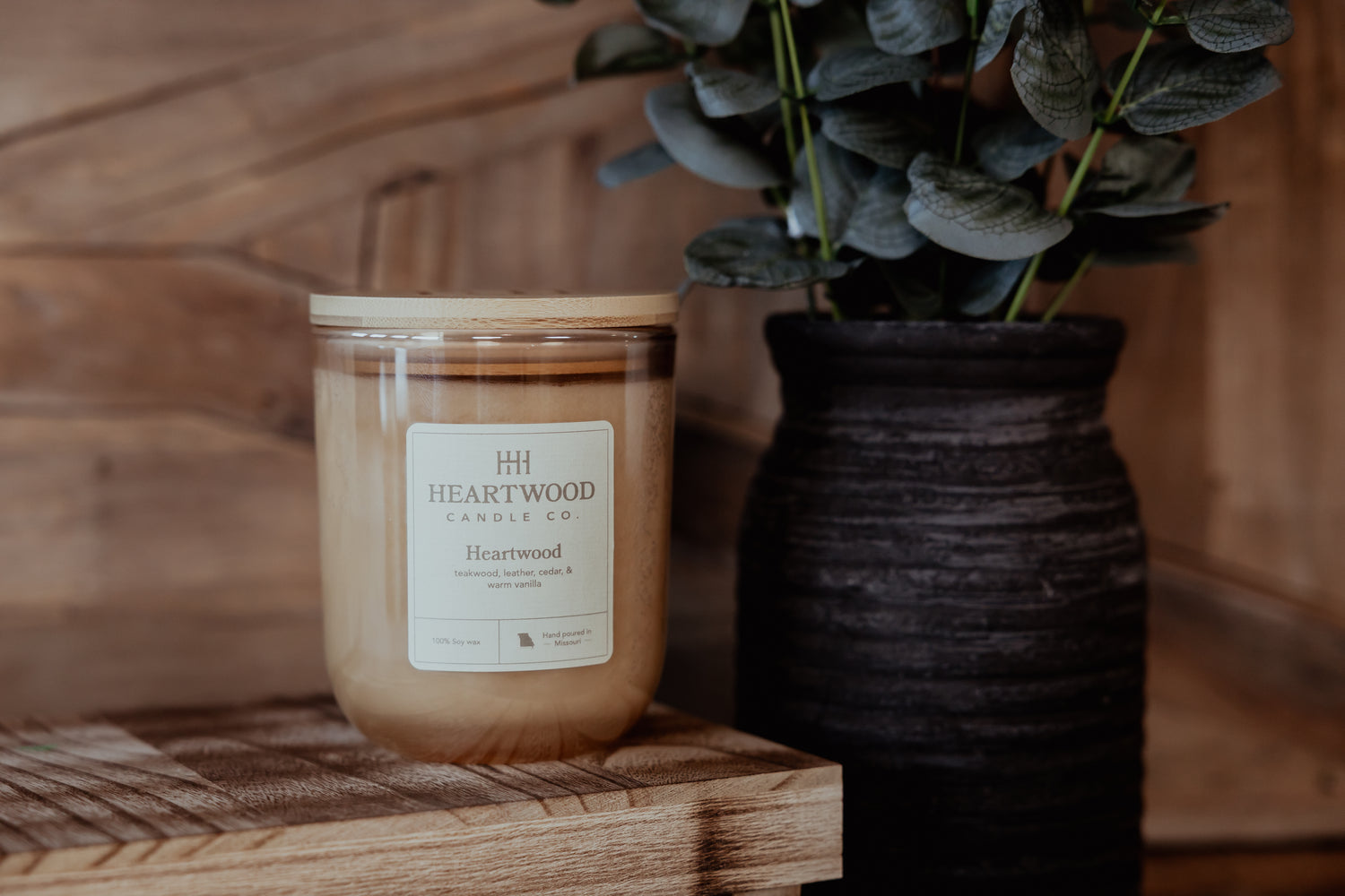 Contact Heartwood House candle company for wholesale, fundraising, or general inquiries about our clean-burning soy candles. New champagne candle jar with wood lid.