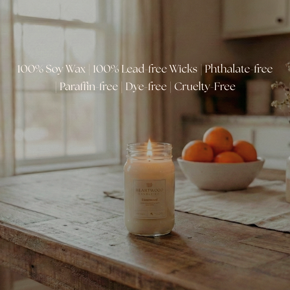 Non-toxic clean-burning soy candles from Heartwood House made with phthalate-free oils for a safer home fragrance option