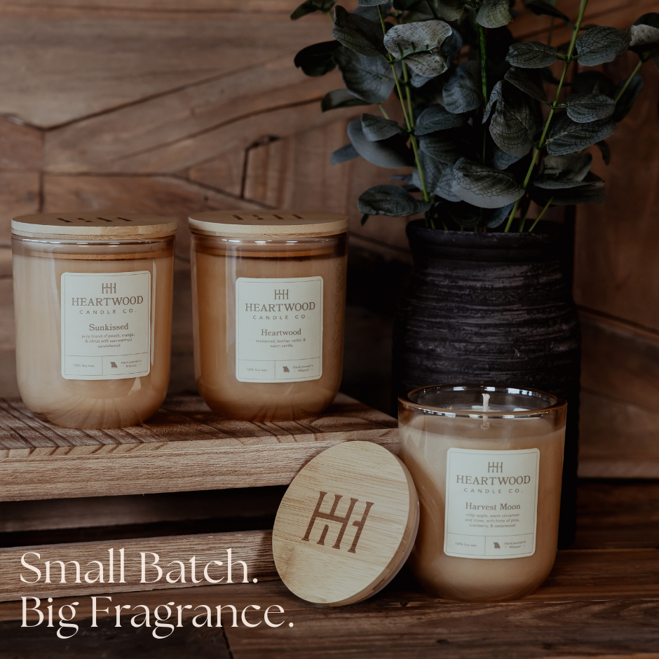 Small-batch handmade soy candles by Heartwood House designed as thoughtful and clean-burning gift ideas