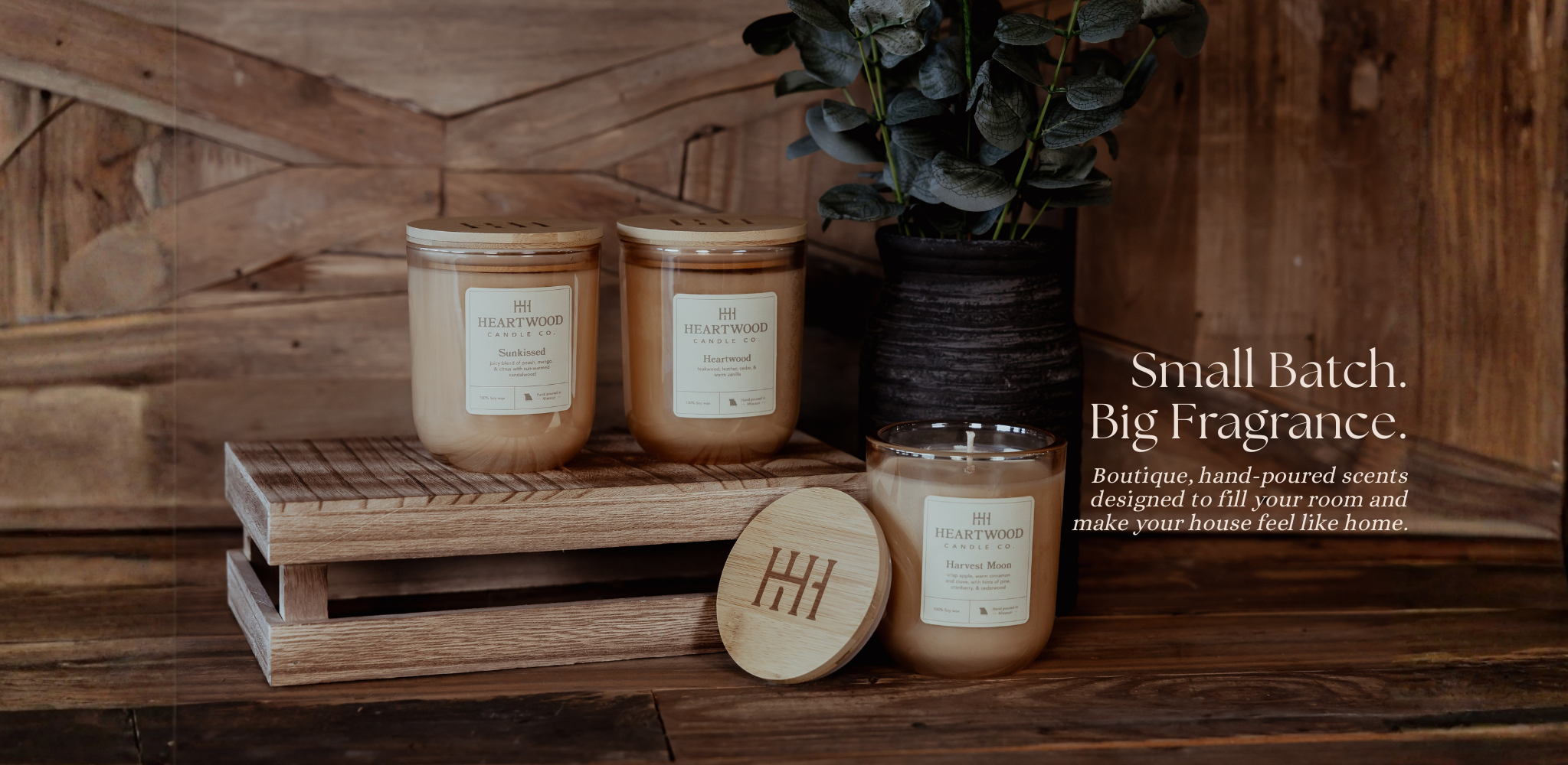 Small-batch soy candles from Heartwood House made with clean-burning wax and phthalate-free oils, perfect for thoughtful gifts.